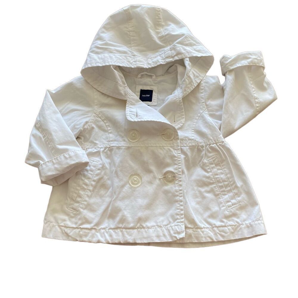 Gap Jacket White Flared Hooded Cotton Pea Coat Toddler Size 2 Year